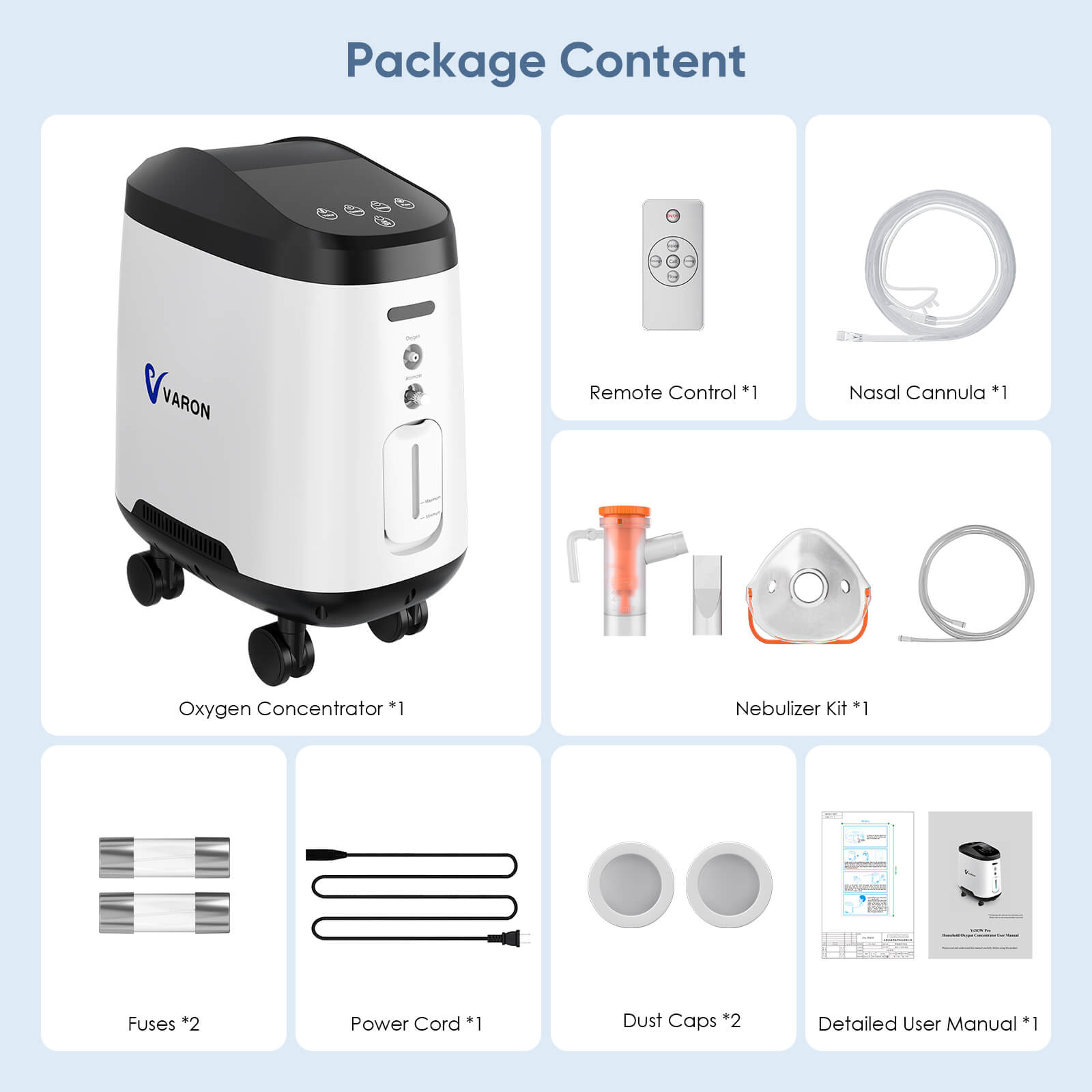VARON 1-9L/min 105W Pro Wheel Home Oxygen Concentrator with Convenient Wheel Design