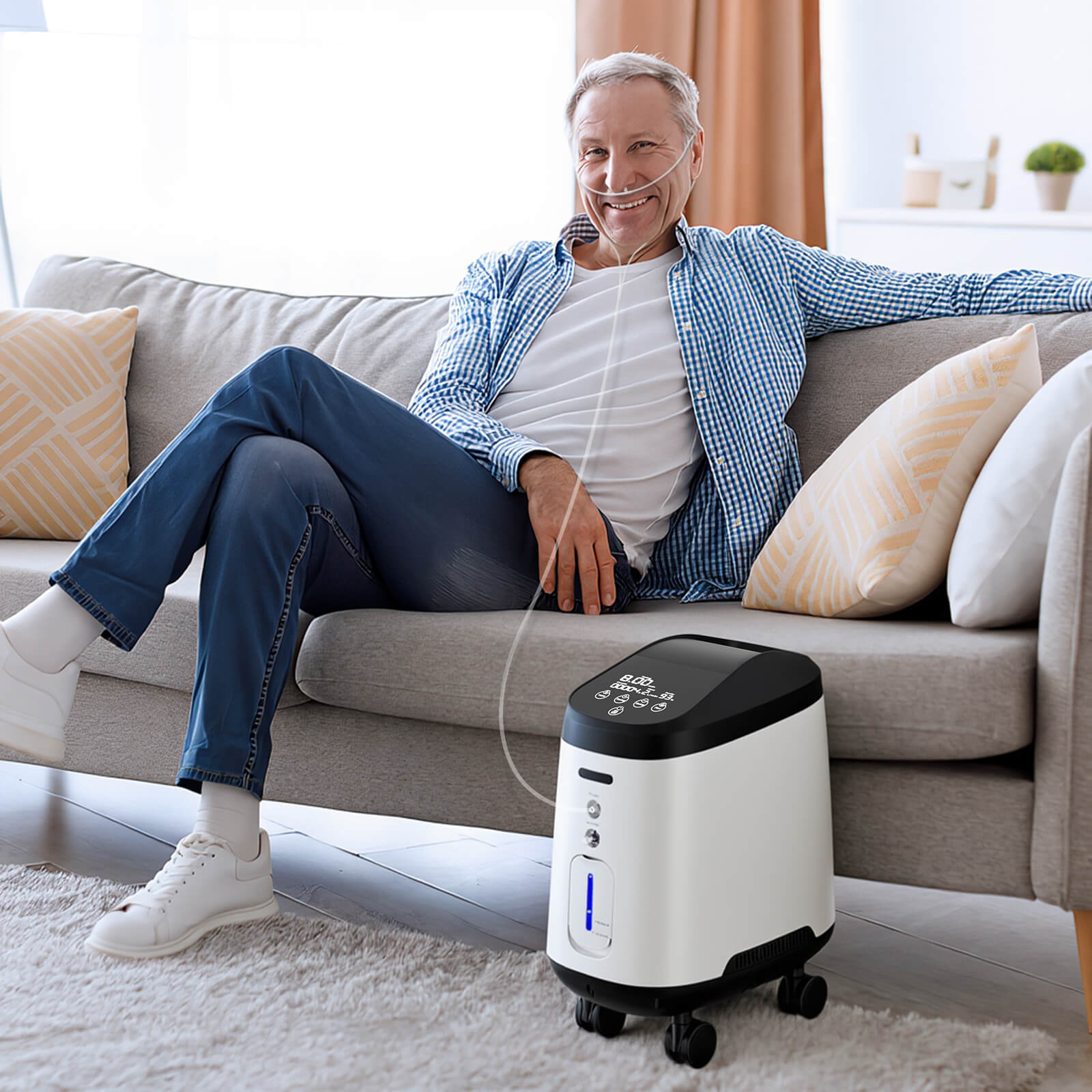 VARON 1-9L/min 105W Pro Wheel Home Oxygen Concentrator with Convenient Wheel Design
