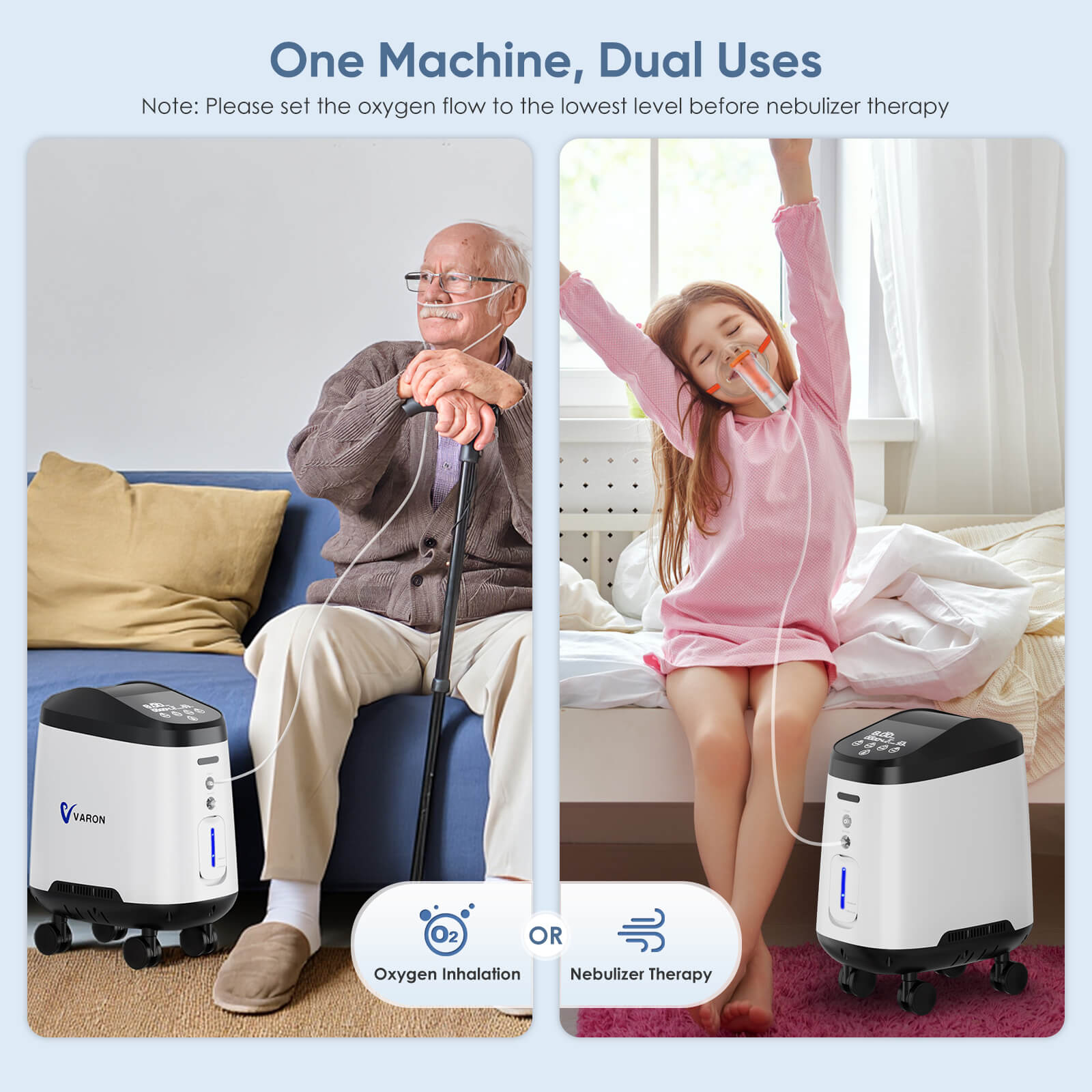 VARON 1-9L/min 105W Pro Wheel Home Oxygen Concentrator with Convenient Wheel Design