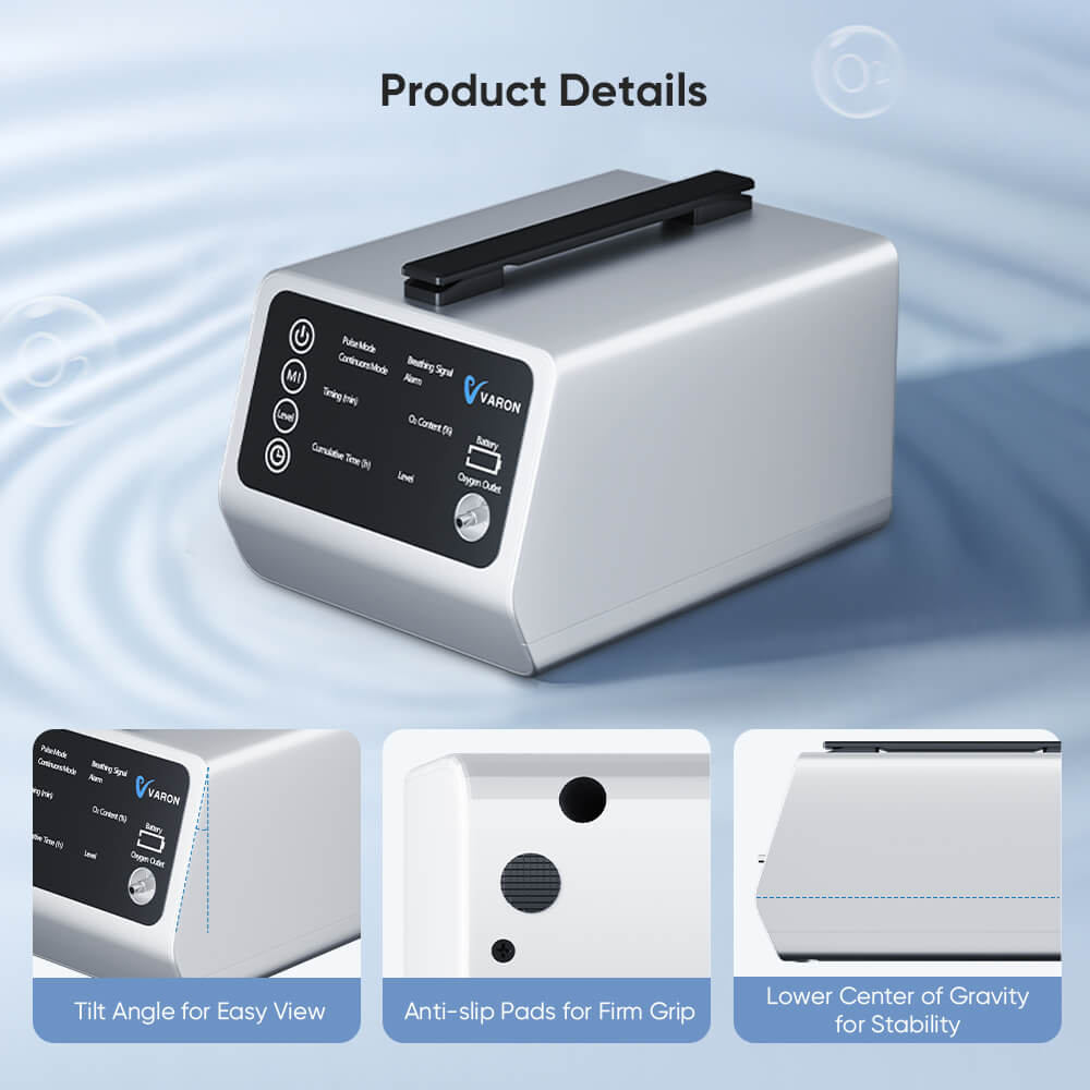VARON 1-5L Versatile Continuous Flow Portable Oxygen Concentrator for Travel + Free Adapter