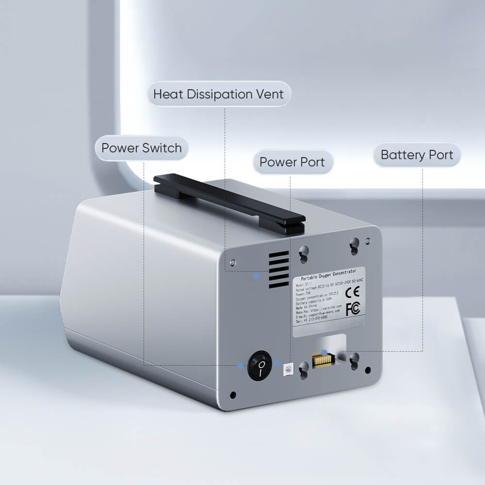 VARON 1-5L Versatile Continuous Flow Portable Oxygen Concentrator for Travel + Free Adapter