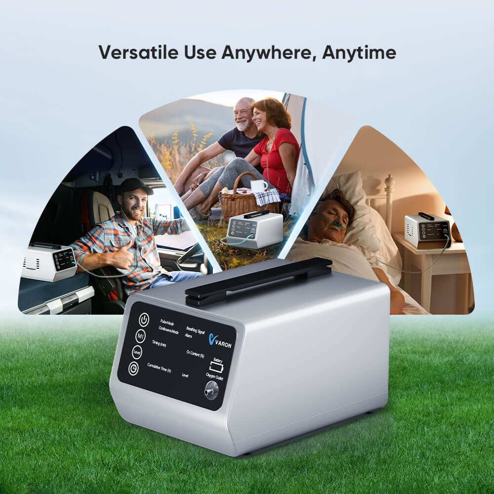 VARON 1-5L Versatile Continuous Flow Portable Oxygen Concentrator for Travel + Free Adapter