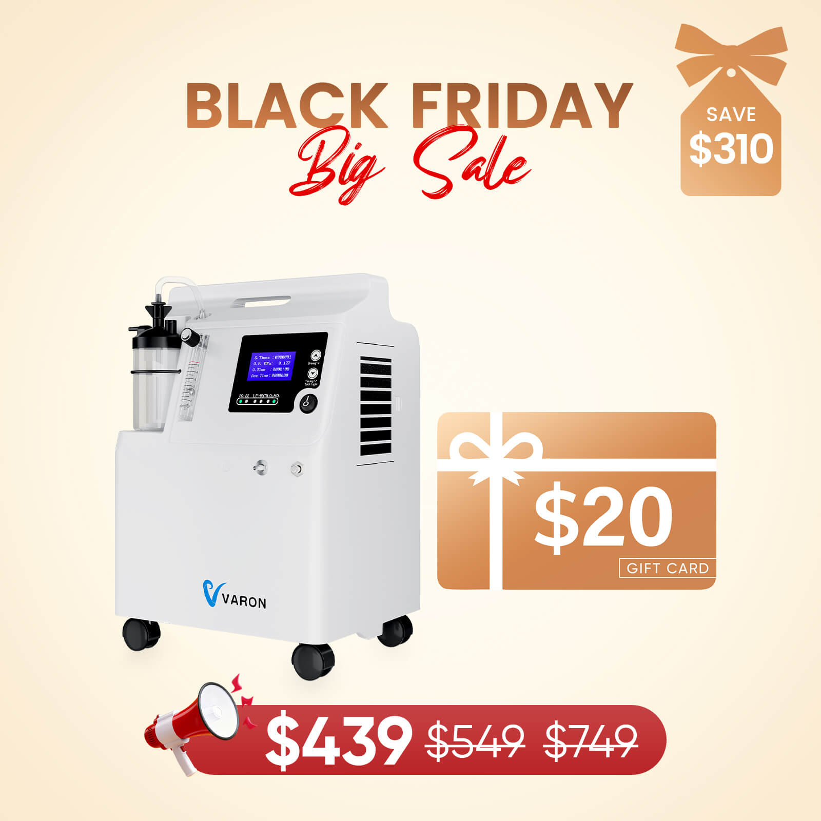 VARON FDA Approved 5L Medical Grade Home Oxygen Concentrator Serene 5