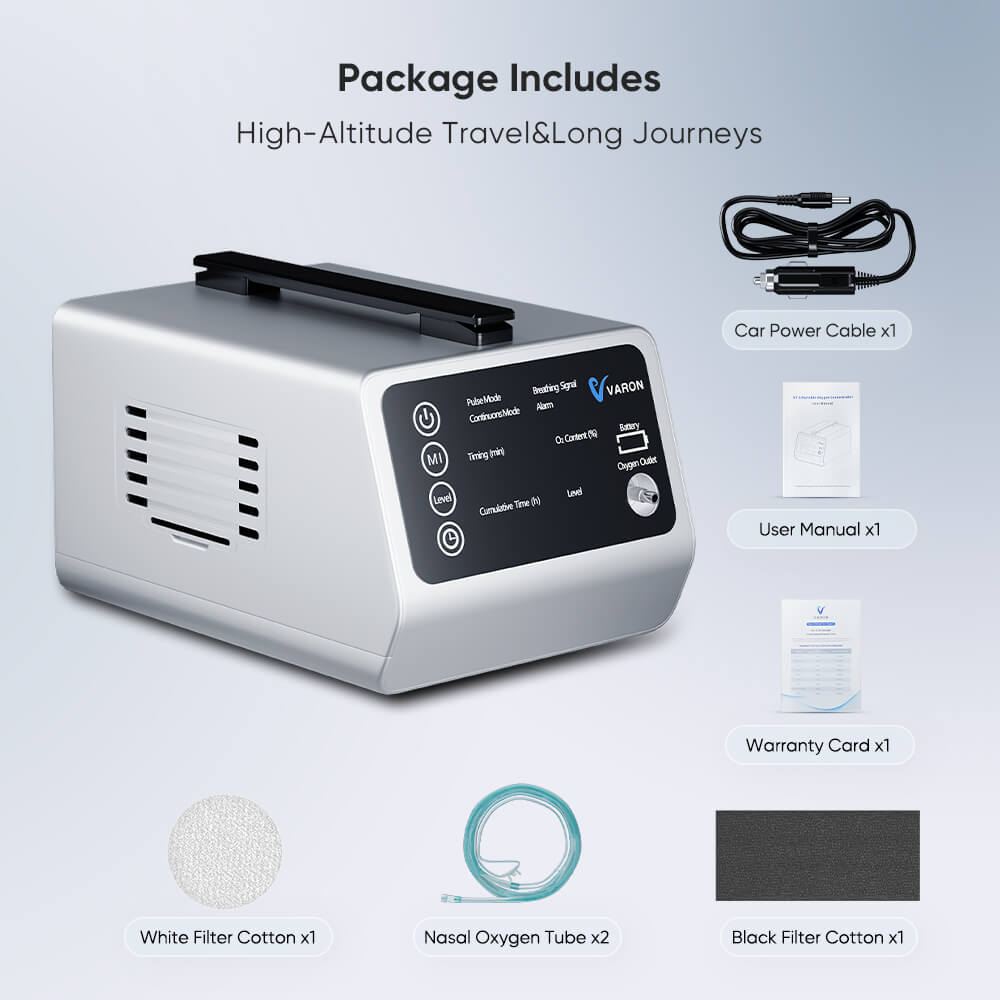 VARON 1-5L Versatile Continuous Flow Portable Oxygen Concentrator for Travel + Free Adapter