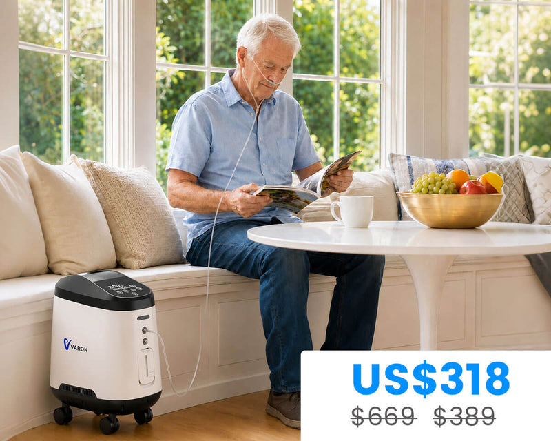 VARON 1-9L/min 105W Pro Wheel Home Oxygen Concentrator with Convenient Wheel Design
