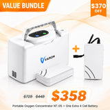 VARON 3L Portable Continuous Flow  Oxygen Concnetrator NT-05 + An Extra 4 Cell Battery