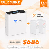 VARON 1-6L Continuous Flow Portable Oxygen Concentrator NT-06 + 2 Extra Batteries