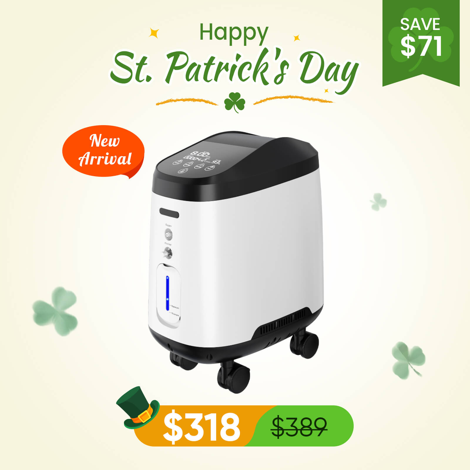 VARON 1-9L/min 105W Pro Wheel Home Oxygen Concentrator with Convenient Wheel Design