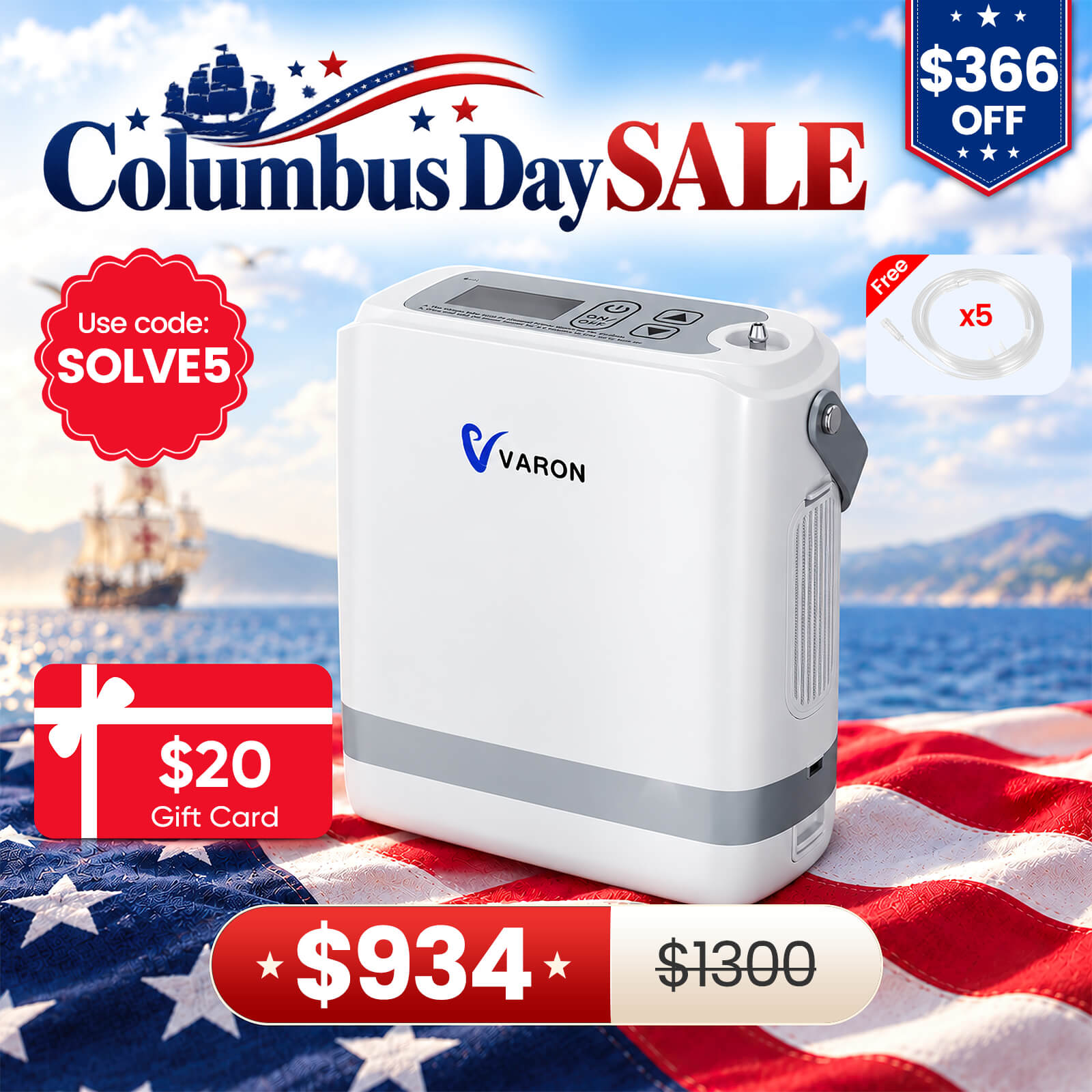 Flagship VARON  1-8L Pulse Flow Portable Oxygen Concentrator NT-08G