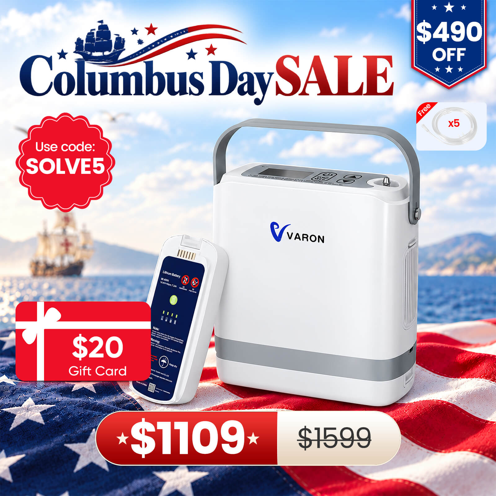 Flagship VARON  1-8L Pulse Flow Portable Oxygen Concentrator NT-08G